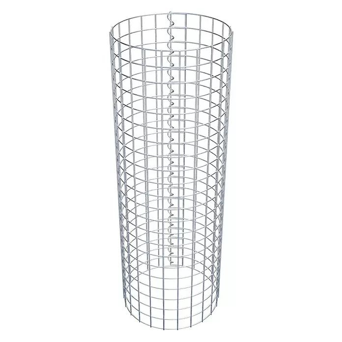 Gabiona Gabionensäule - Durchmesser: 37 cm, Höhe: 110 cm, Stahl, Maschenbreite: 50 mm, Maschenhöhe: 50 mm - Hoher, silberner Drahtgitterzylinder mit zentraler Spiralstütze.