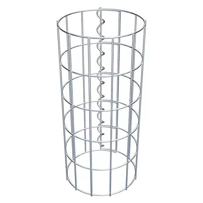 Gabiona Gabionensäule - Durchmesser: 22 cm, Höhe: 50 cm, Stahl, Maschenbreite: 50 mm, Maschenhöhe: 100 mm - Zylindrischer Käfig aus silbernem Metall mit vertikalen und horizontalen Stäben sowie einer inneren Spiralstütze.