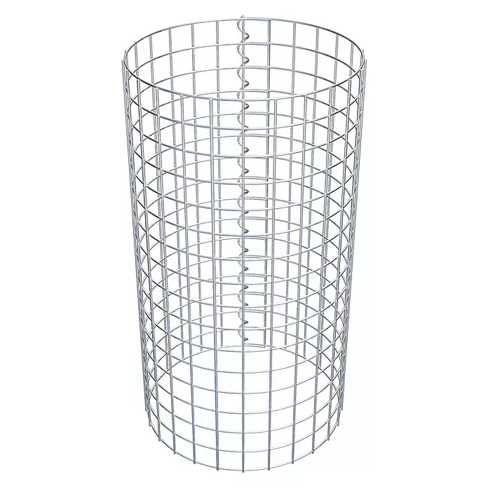 Gabiona Gabionensäule - Durchmesser: 42 cm, Höhe: 80 cm, Stahl, Maschenbreite: 50 mm, Maschenhöhe: 50 mm, Spirale - Zylindrischer Drahtgitterkorb aus silbernem Metall, als Gartenschutz oder Gabione.