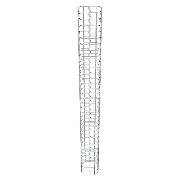 Gabiona Gabionensäule - 17 x 17 x 170 cm, Stahl, Maschenbreite: 50 mm, Maschenhöhe: 50 mm - Zylindrischer Bewehrungskorb aus Silbermetall mit innenliegender Spirale und Querringen.