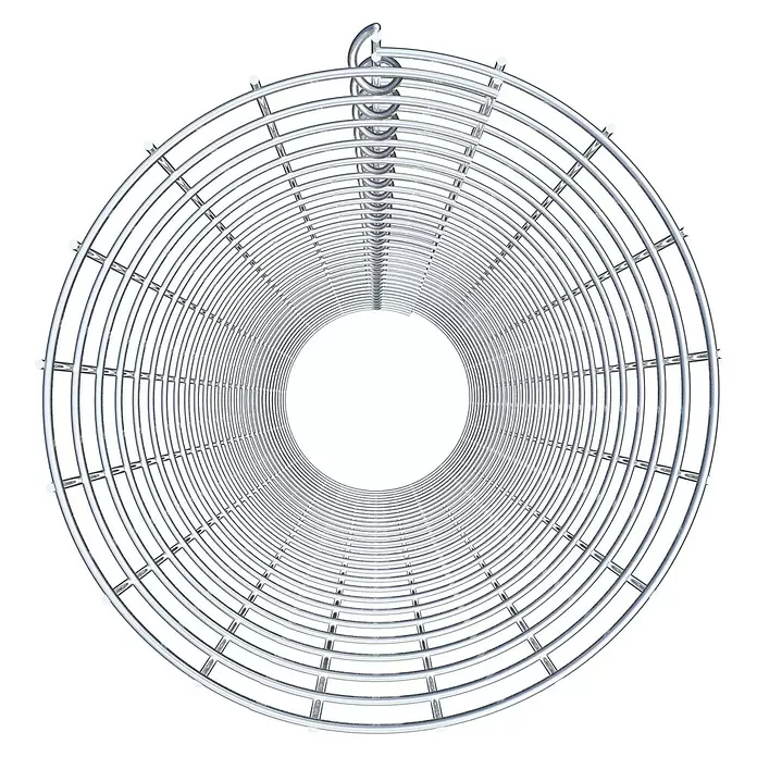 Gabiona Gabionensäule - Durchmesser: 27 cm, Höhe: 140 cm, Stahl, Maschenbreite: 50 mm, Maschenhöhe: 50 mm - Glänzender silberner Metallspiralenkäfig mit zentraler Stangenstütze.
