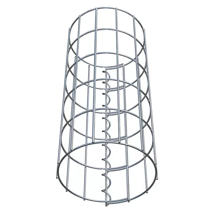 Gabiona Gabionensäule - Durchmesser: 22 cm, Höhe: 50 cm, Stahl, Maschenbreite: 50 mm, Maschenhöhe: 100 mm - Zylindrischer Metallkäfig zur Pflanzenstütze, mit horizontalen Ringen, vertikalen Stäben und einer inneren Spirale.