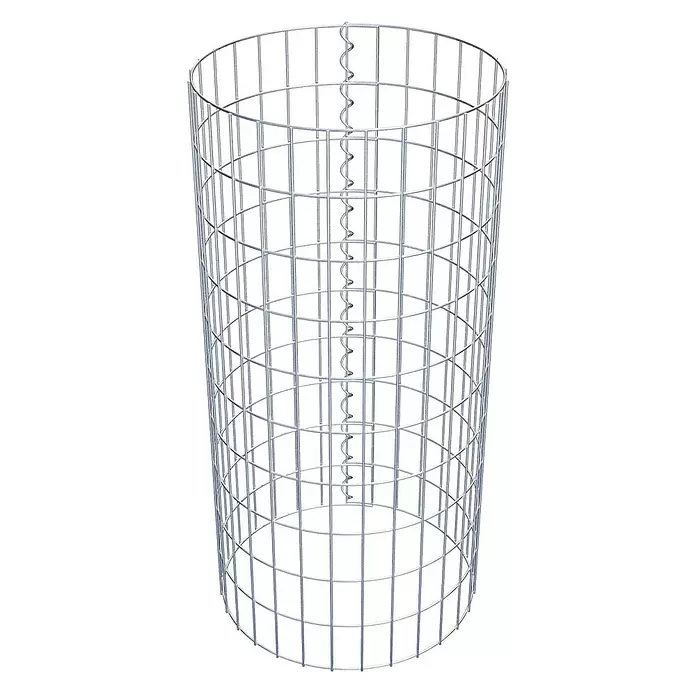 Gabiona Gabionensäule - Durchmesser: 47 cm, Höhe: 100 cm, Stahl, Maschenbreite: 50 mm, Maschenhöhe: 100 mm - Zylindrischer Gabionenkorb aus silbernem Drahtgeflecht mit zentralem Spiralendraht.