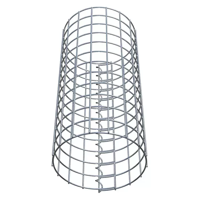 Gabiona Gabionensäule - Durchmesser: 27 cm, Höhe: 60 cm, Stahl, Maschenbreite: 50 mm, Maschenhöhe: 50 mm - Glänzender, silbriger zylindrischer Drahtkäfig mit einer inneren Spiralstützstruktur.