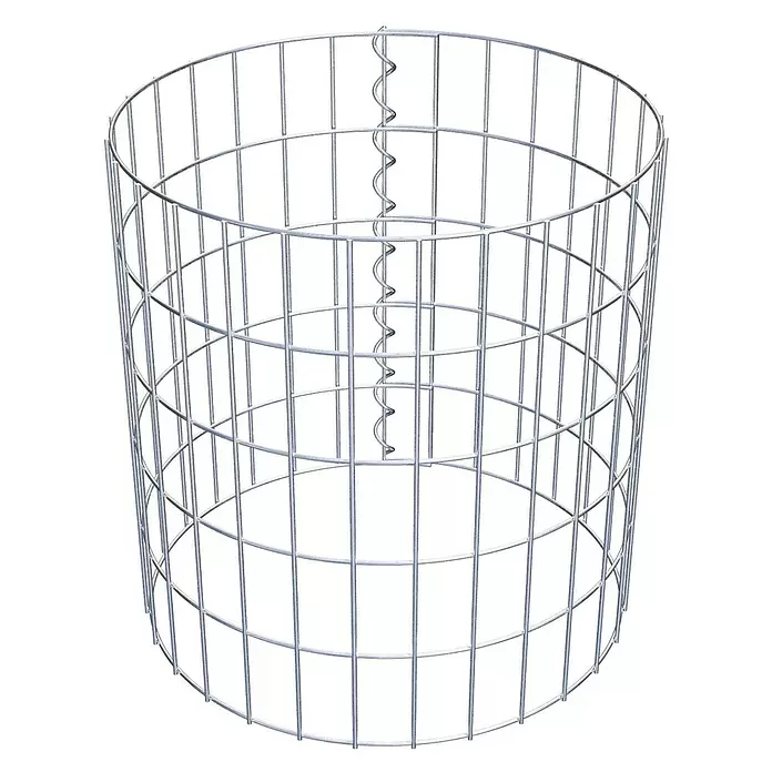 Gabiona Gabionensäule - Durchmesser: 47 cm, Höhe: 50 cm, Stahl, Maschenbreite: 50 mm, Maschenhöhe: 100 mm - Zylindrischer Gabionenkorb aus silbernem Metallgitter mit Spiralverbindern.