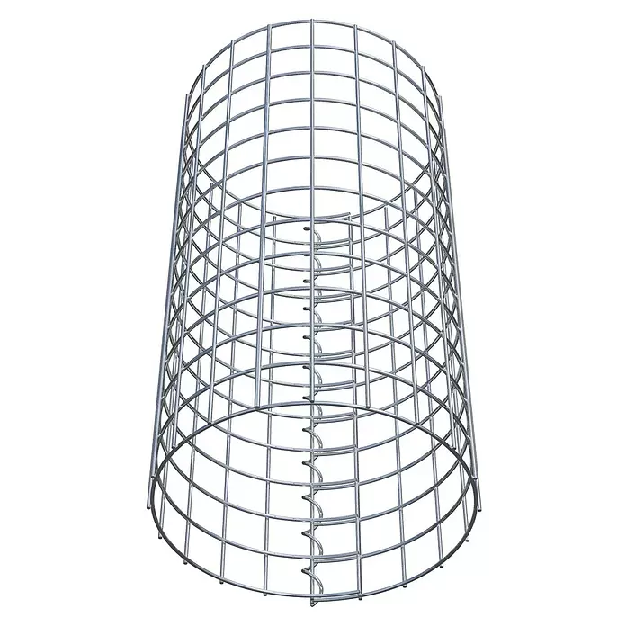 Gabiona Gabionensäule - Durchmesser: 32 cm, Höhe: 60 cm, Stahl, Maschenbreite: 50 mm, Maschenhöhe: 50 mm - Glänzender Metallgitterzylinder mit innerer Spiralstützstruktur.