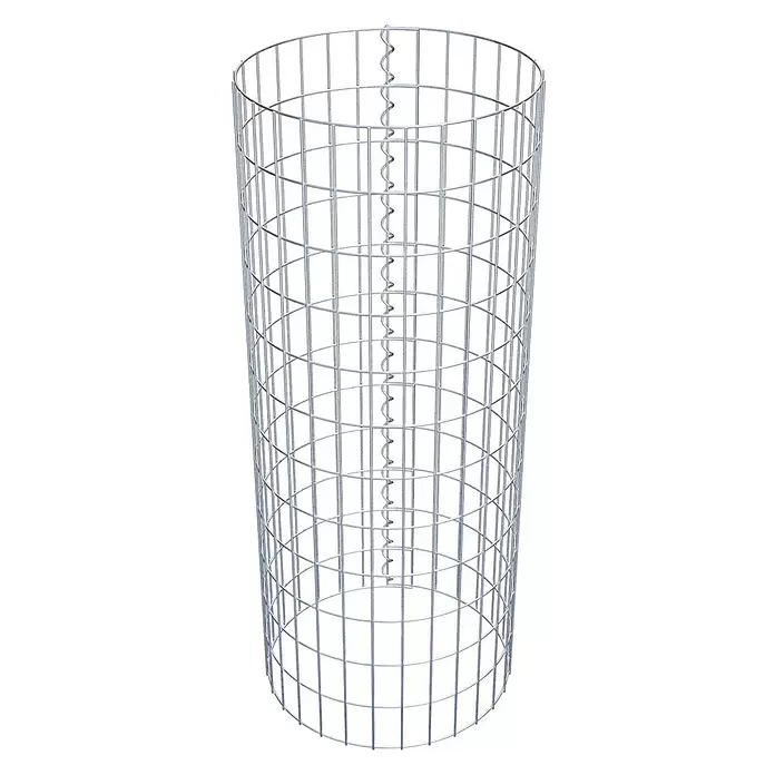 Gabiona Gabionensäule - Durchmesser: 47 cm, Höhe: 120 cm, Stahl, Maschenbreite: 50 mm, Maschenhöhe: 100 mm - Zylindrischer Gabionenkorb aus silbernem Drahtgeflecht mit vertikalem Spiralverbinder.