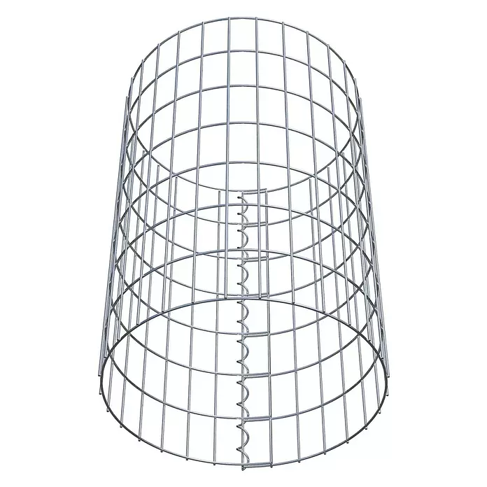 Gabiona Gabionensäule - Durchmesser: 47 cm, Höhe: 70 cm, Stahl, Maschenbreite: 50 mm, Maschenhöhe: 100 mm - Zylindrische Drahtgitterstruktur aus Metall, silberfarben, mit interner Spiralstütze.
