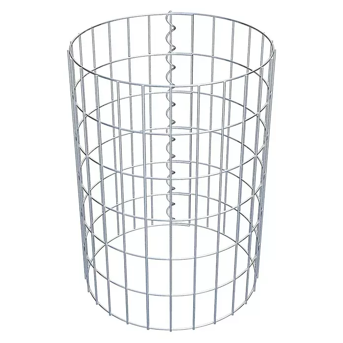 Gabiona Gabionensäule - Durchmesser: 42 cm, Höhe: 60 cm, Stahl, Maschenbreite: 50 mm, Maschenhöhe: 100 mm - Zylindrischer Gabionenkorb aus silbernem Drahtgeflecht mit Spiralverschluss.
