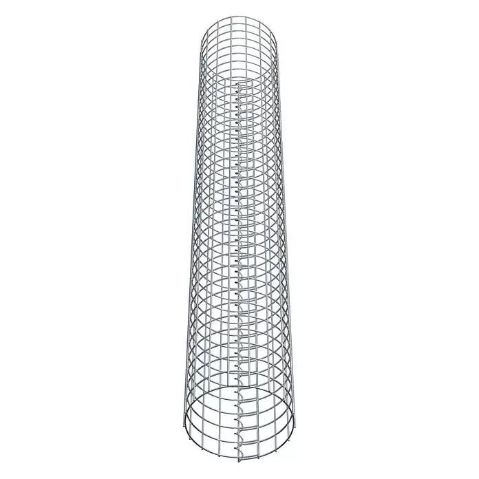 Gabiona Gabionensäule - Durchmesser: 27 cm, Höhe: 180 cm, Stahl, Maschenbreite: 50 mm, Maschenhöhe: 50 mm - Zylindrischer Metallbewehrungskorb mit Gittermuster und inneren Spiralstützen.
