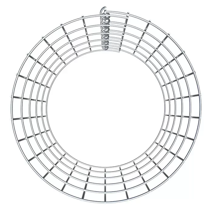 Gabiona Gabionensäule - Durchmesser: 42 cm, Höhe: 50 cm, Stahl, Maschenbreite: 50 mm, Maschenhöhe: 100 mm - Rundes, glänzendes silbernes Metall-Hängeregal mit Spiralhaken und Gitterstruktur.