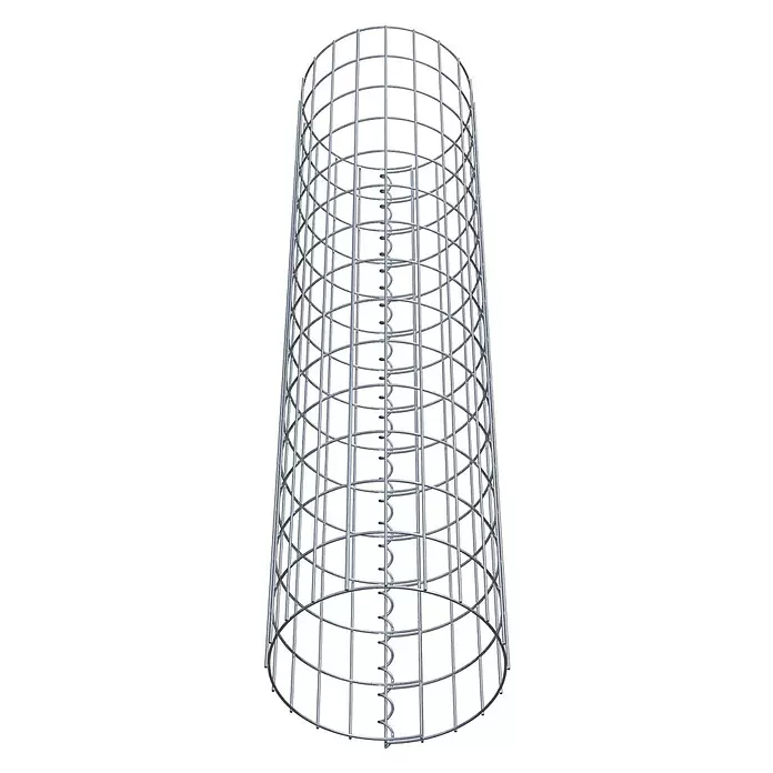 Gabiona Gabionensäule - Durchmesser: 32 cm, Höhe: 140 cm, Stahl, Maschenbreite: 50 mm, Maschenhöhe: 100 mm - Zylindrischer Gabionenkorb aus grauem Metalldraht mit innenliegender Spiralverstärkung.