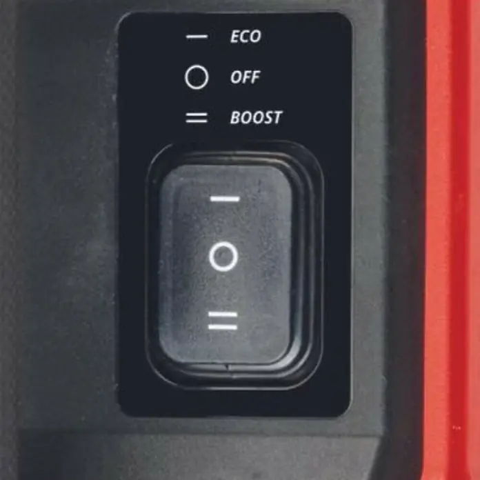 Einhell Power X-Change 18V Akku-Gartenpumpe Aquinna 18/28 - 18 V, Li-Ionen, Ohne Akku, Max. Fördermenge: 2.800 l/h - Nahaufnahme eines Schalters mit den Einstellungen Eco, Off und Boost.