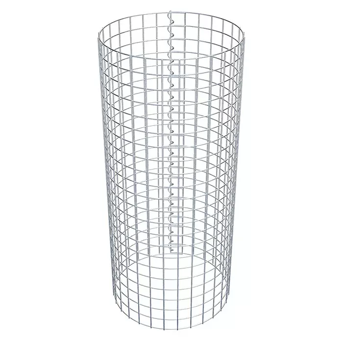 Gabiona Gabionensäule - Durchmesser: 47 cm, Höhe: 110 cm, Stahl, Maschenbreite: 50 mm, Maschenhöhe: 50 mm - Zylindrischer silberner Drahtgitter-Gabionenkorb mit innerer Spiralstütze.