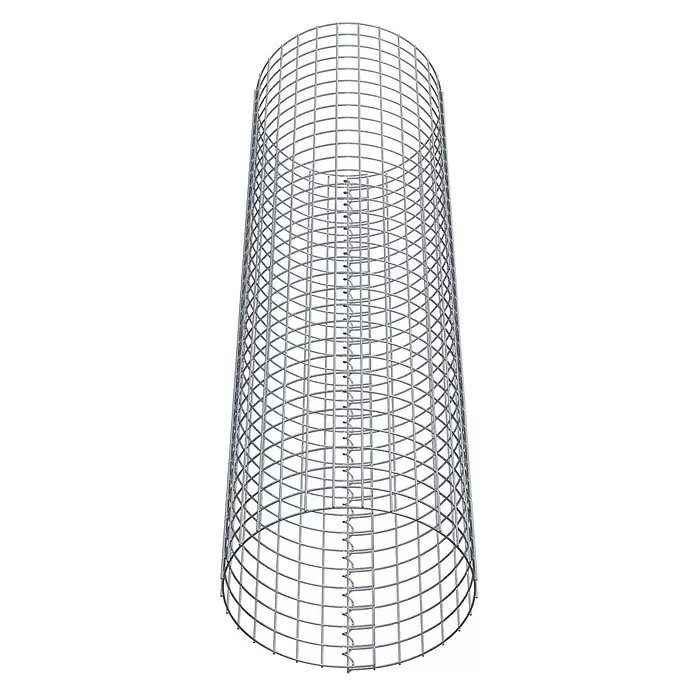 Gabiona Gabionensäule - Durchmesser: 47 cm, Höhe: 160 cm, Stahl, Maschenbreite: 50 mm, Maschenhöhe: 50 mm, Spirale - Zylindrische silberne Metallgitterstruktur mit einer durchgehenden Innenspirale zur Verbindung oder Stütze.