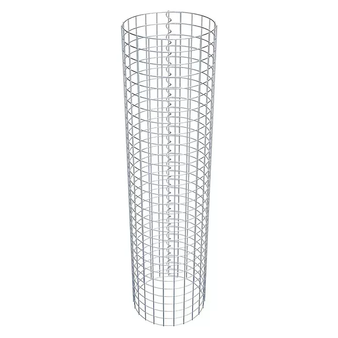 Gabiona Gabionensäule - Durchmesser: 37 cm, Höhe: 150 cm, Stahl, Maschenbreite: 50 mm, Maschenhöhe: 50 mm - Silberfarbener zylindrischer Drahtgitter-Gabionenkorb für die Landschaftsgestaltung, mit spiralförmigem Verschluss.
