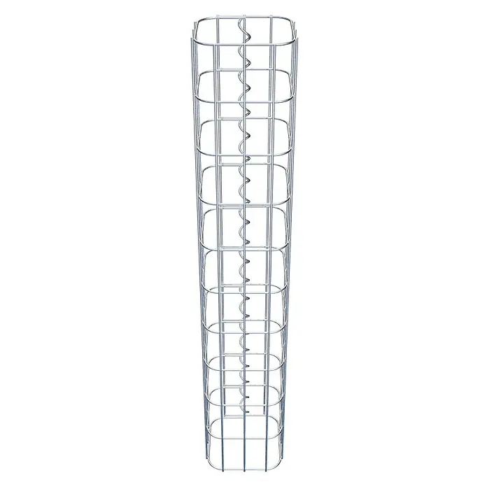 Gabiona Gabionensäule - 17 x 17 x 100 cm, Metall, Maschenbreite: 50 mm, Maschenhöhe: 100 mm - Ein rechteckiger, silberner Pflanzenstützkäfig aus Draht mit gewundenem Innendraht für Pflanzen im Garten.