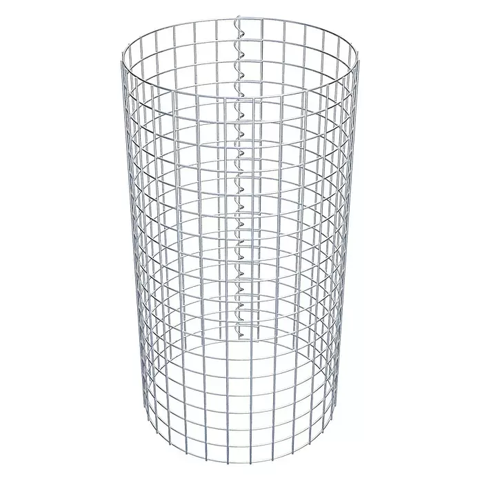 Gabiona Gabionensäule - Durchmesser: 47 cm, Höhe: 90 cm, Stahl, Maschenbreite: 50 mm, Maschenhöhe: 50 mm - Zylindrischer Drahtkorb aus silbernem Metallgeflecht mit innerer Spiralstütze.