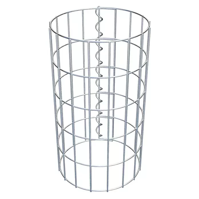 Gabiona Gabionensäule - Durchmesser: 27 cm, Höhe: 50 cm, Stahl, Maschenbreite: 50 mm, Maschenhöhe: 100 mm - Zylindrischer Käfig aus silbernem Metalldraht, mit zentraler Spiralstütze.