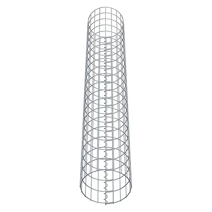 Gabiona Gabionensäule - Höhe: 200 cm, Stahl, Maschenbreite: 50 mm, Maschenhöhe: 100 mm - Silbernes zylindrisches Drahtgittergerüst mit innerer Stützstruktur.