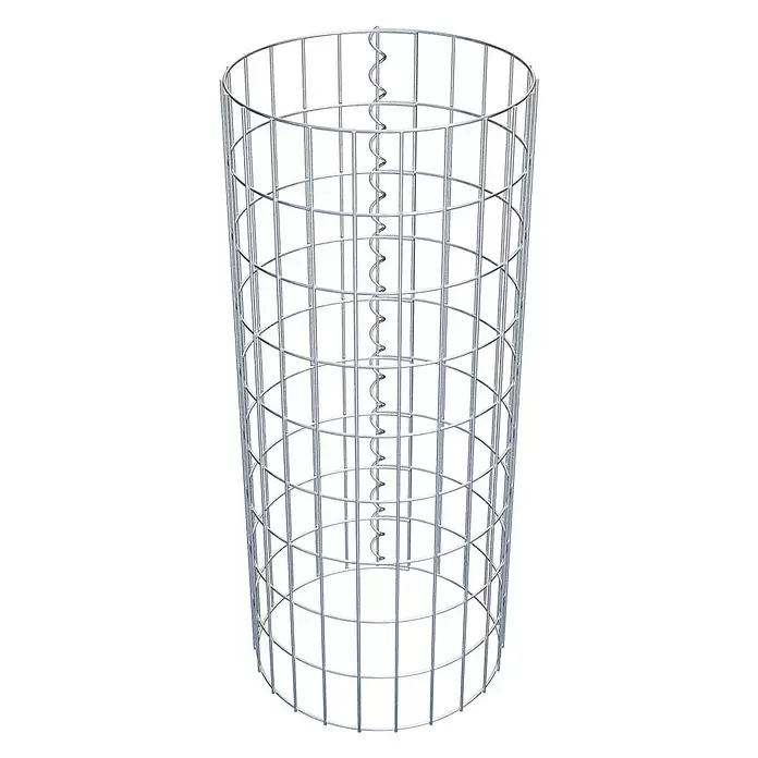 Gabiona Gabionensäule - Durchmesser: 37 cm, Höhe: 90 cm, Stahl, Maschenbreite: 50 mm, Maschenhöhe: 100 mm - Zylindrischer Gabionenkorb aus silbernem Metalldraht mit einer Spirale zur Montage.