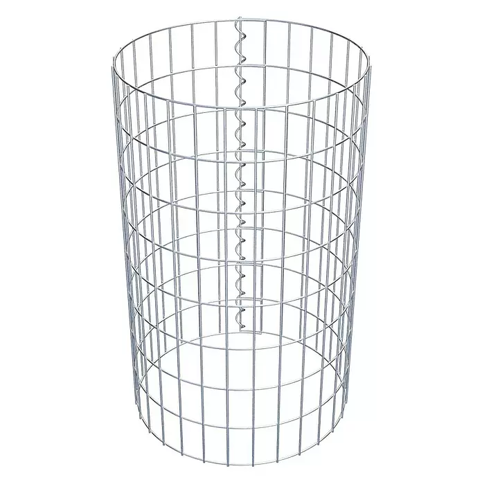 Gabiona Gabionensäule - Durchmesser: 47 cm, Höhe: 80 cm, Stahl, Maschenbreite: 50 mm, Maschenhöhe: 100 mm, Spirale - Zylindrisches Gitter aus silbernem Metalldraht mit vertikalem Spiralverbinder.