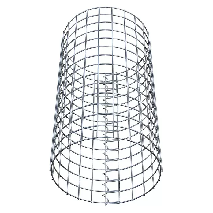 Gabiona Gabionensäule - Durchmesser: 37 cm, Höhe: 70 cm, Stahl, Maschenbreite: 50 mm, Maschenhöhe: 50 mm - Konischer silberner Drahtgitterzylinder, wahrscheinlich ein Gabionenkorb, mit innerer Spiralstütze.