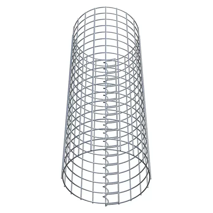 Gabiona Gabionensäule - Durchmesser: 32 cm, Höhe: 90 cm, Stahl, Maschenbreite: 50 mm, Maschenhöhe: 50 mm - Silberner Metallgitterzylinder mit innerer Gitterstütze.
