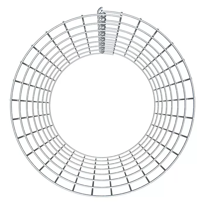 Gabiona Gabionensäule - Durchmesser: 47 cm, Höhe: 70 cm, Stahl, Maschenbreite: 50 mm, Maschenhöhe: 100 mm - Runder Metallgitterrost in Silber mit zentralem Spiralhaken zum Aufhängen.