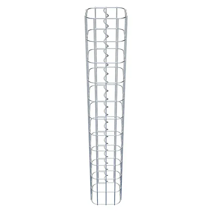 Gabiona Gabionensäule - 17 x 17 x 110 cm, Metall, Maschenbreite: 50 mm, Maschenhöhe: 100 mm - Nahaufnahme eines Pflanzenstützkäfigs aus Metall mit spiralförmiger Verstärkung, ideal für den Gartenbau und Pflanzenwachstum.