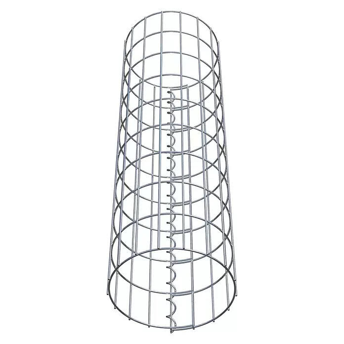 Gabiona Gabionensäule - Durchmesser: 27 cm, Höhe: 90 cm, Stahl, Maschenbreite: 50 mm, Maschenhöhe: 100 mm - Silberner Drahtgitterzylinder mit innerer Spiralstruktur.