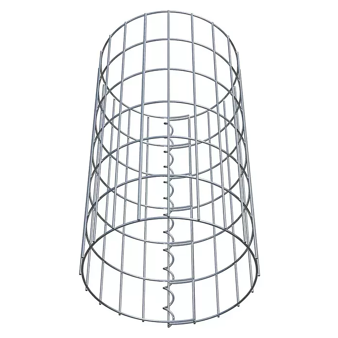Gabiona Gabionensäule - Durchmesser: 32 cm, Höhe: 60 cm, Stahl, Maschenbreite: 50 mm, Maschenhöhe: 100 mm - Zylindrischer silbriger Drahtkäfig aus Metall mit einer internen Spiralstruktur.