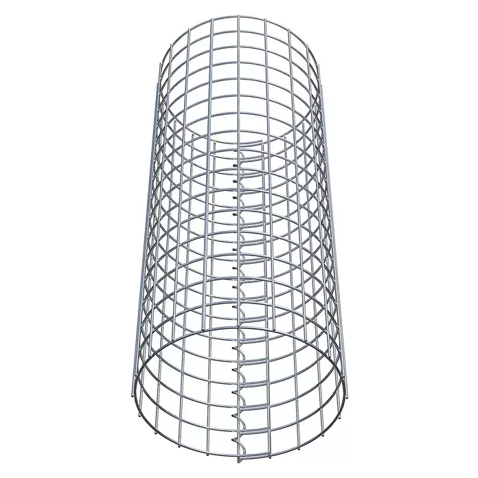 Gabiona Gabionensäule - Durchmesser: 32 cm, Höhe: 80 cm, Stahl, Maschenbreite: 50 mm, Maschenhöhe: 50 mm, Spirale - Silberfarbener zylindrischer Metallbewehrungskorb mit innerer Spiralstruktur.
