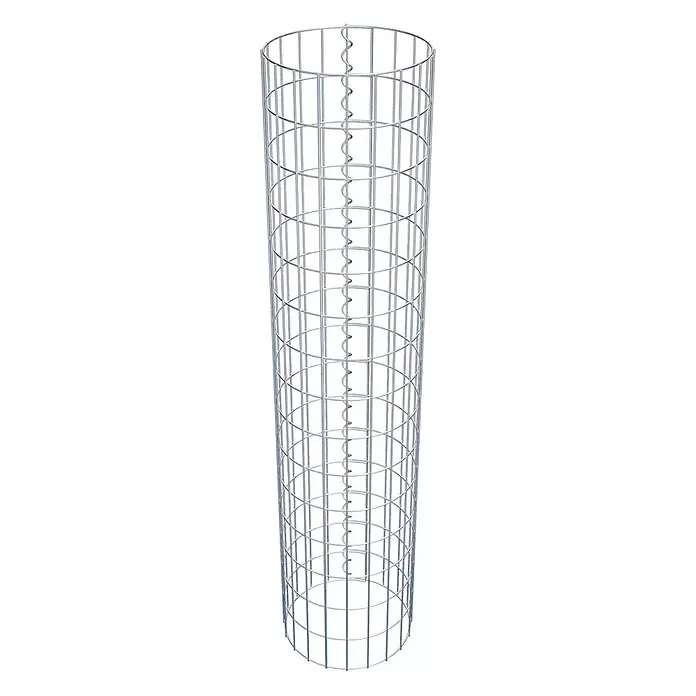 Gabiona Gabionensäule - Durchmesser: 32 cm, Höhe: 150 cm, Stahl, Maschenbreite: 50 mm, Maschenhöhe: 100 mm - Silberner Gabionen-Drahtgeflechtzylinder mit seitlichem Spiralverbinder.