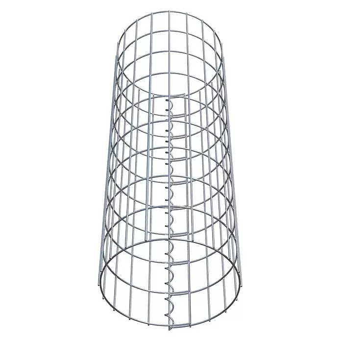 Gabiona Gabionensäule - Durchmesser: 32 cm, Höhe: 90 cm, Stahl, Maschenbreite: 50 mm, Maschenhöhe: 100 mm - Silbergrauer zylindrischer Drahtgitterkäfig mit innerer spiralförmiger Stützstruktur.