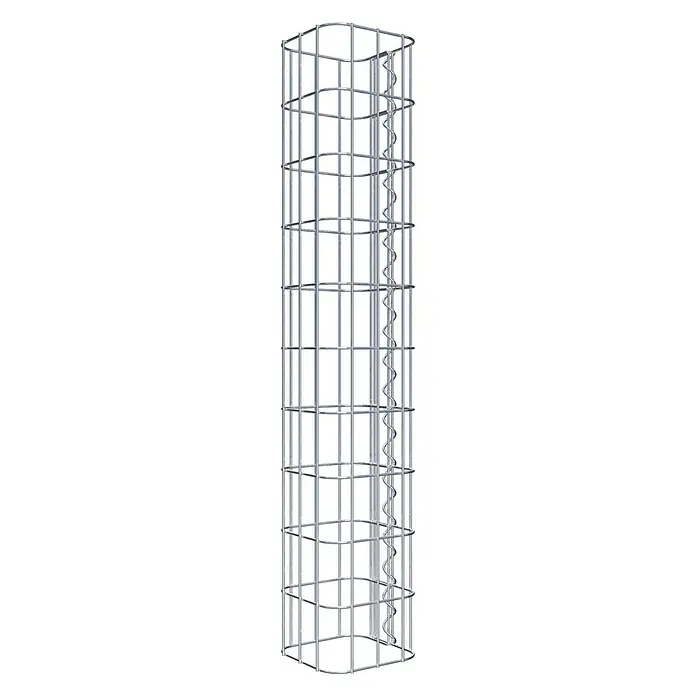 Gabiona Gabionensäule - 17 x 17 x 100 cm, Metall, Maschenbreite: 50 mm, Maschenhöhe: 100 mm - Ein langer, silberner Drahtkäfig mit einer spiralförmigen Stütze, ideal für Pflanzen, die Halt benötigen, um hoch hinaus zu wachsen.