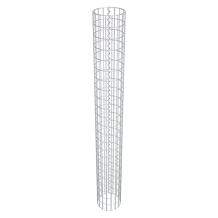 Gabiona Gabionensäule - Durchmesser: 27 cm, Höhe: 230 cm, Stahl, Maschenbreite: 50 mm, Maschenhöhe: 100 mm - Zylinder aus silbernem Drahtgeflecht mit zentraler Spiralstütze.