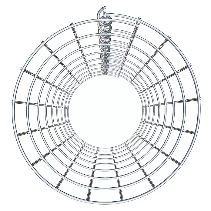 Gabiona Gabionensäule - Durchmesser: 27 cm, Höhe: 80 cm, Stahl, Maschenbreite: 50 mm, Maschenhöhe: 100 mm, Spirale - Silberner Metall-Drahtgittertunnel mit Spiralelement am hinteren Ende.