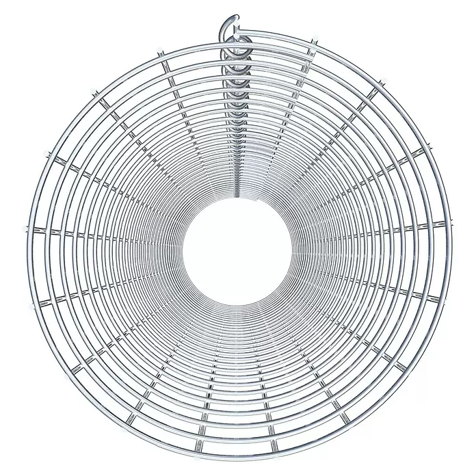 Gabiona Gabionensäule - Durchmesser: 27 cm, Höhe: 150 cm, Stahl, Maschenbreite: 50 mm, Maschenhöhe: 50 mm - Silberne Metallspirale in Tunnelperspektive.