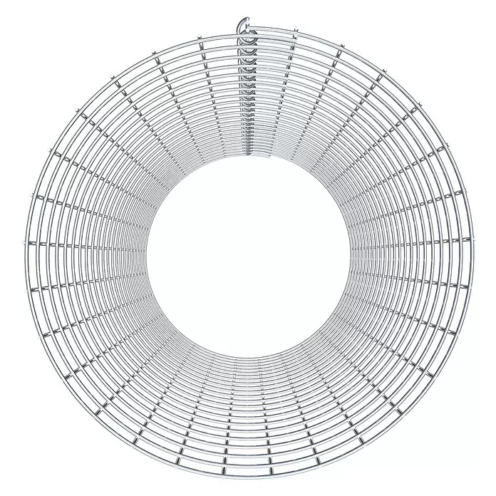 Gabiona Gabionensäule - Durchmesser: 47 cm, Höhe: 110 cm, Stahl, Maschenbreite: 50 mm, Maschenhöhe: 50 mm - Zylindrisches Drahtgitter aus silbernem Metall, von innen gesehen, mit einem Aufhängehaken oben.
