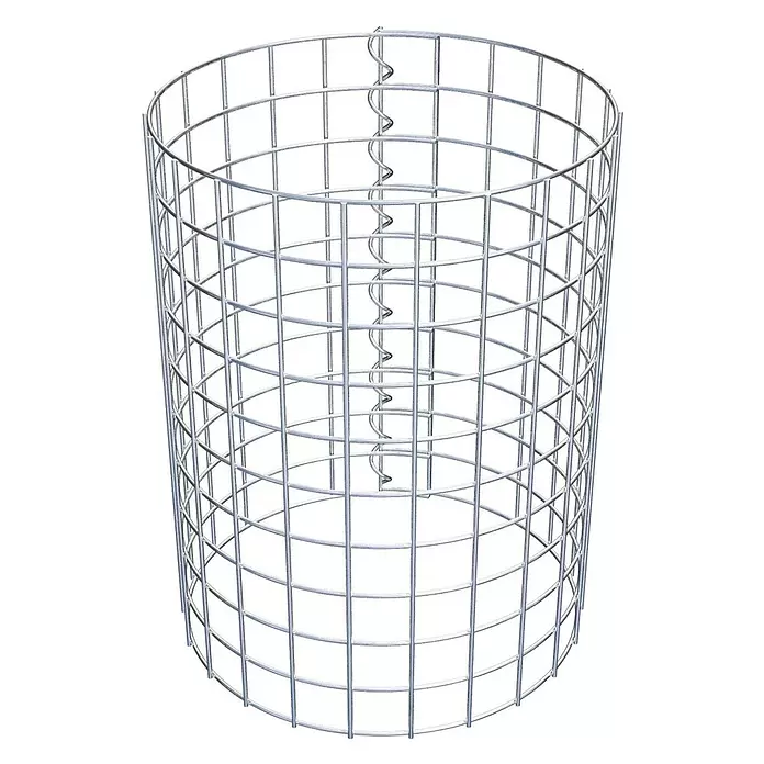 Gabiona Gabionensäule - Durchmesser: 37 cm, Höhe: 50 cm, Stahl, Maschenbreite: 50 mm, Maschenhöhe: 50 mm - Zylindrischer silberfarbener Drahtgeflecht-Käfig mit Gittermuster und spiralförmigem Verbinder.