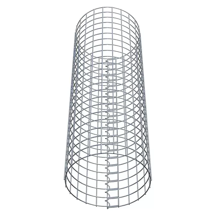 Gabiona Gabionensäule - Durchmesser: 37 cm, Höhe: 110 cm, Stahl, Maschenbreite: 50 mm, Maschenhöhe: 50 mm - Zylindrisches Drahtgeflecht aus silbernem Metall mit innerer Spiralstütze.
