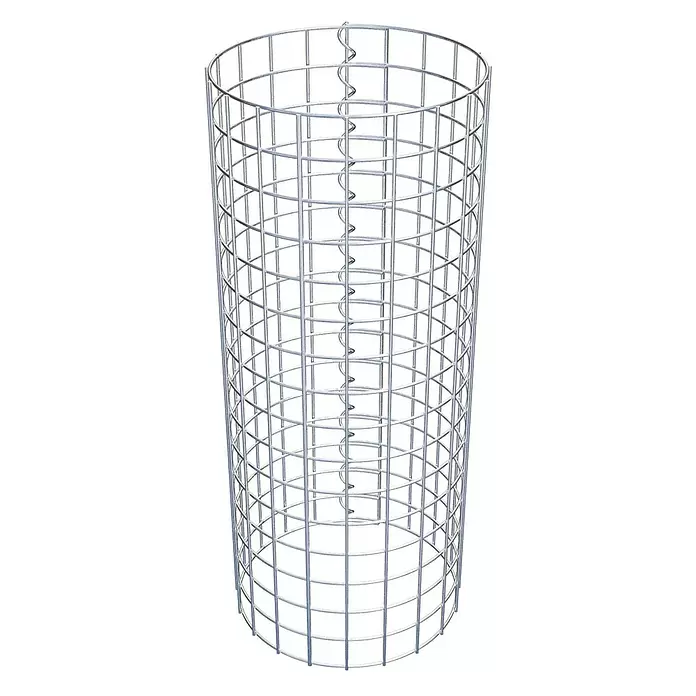 Gabiona Gabionensäule - Durchmesser: 32 cm, Höhe: 80 cm, Stahl, Maschenbreite: 50 mm, Maschenhöhe: 50 mm, Spirale - Silberfarbener zylindrischer Metallgitterkäfig mit einem inneren Spiralelement.