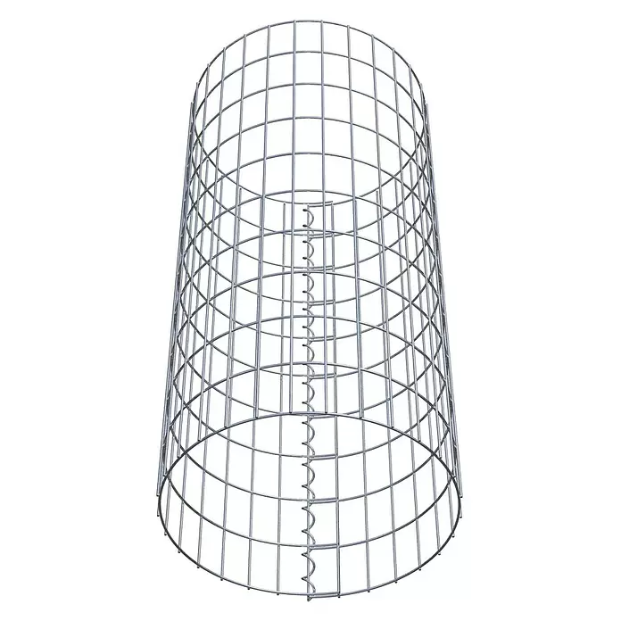 Gabiona Gabionensäule - Durchmesser: 47 cm, Höhe: 100 cm, Stahl, Maschenbreite: 50 mm, Maschenhöhe: 100 mm - Zylindrischer Drahtgitterkäfig aus silbernem Metall mit Gittermuster und interner Spiralverstärkung.