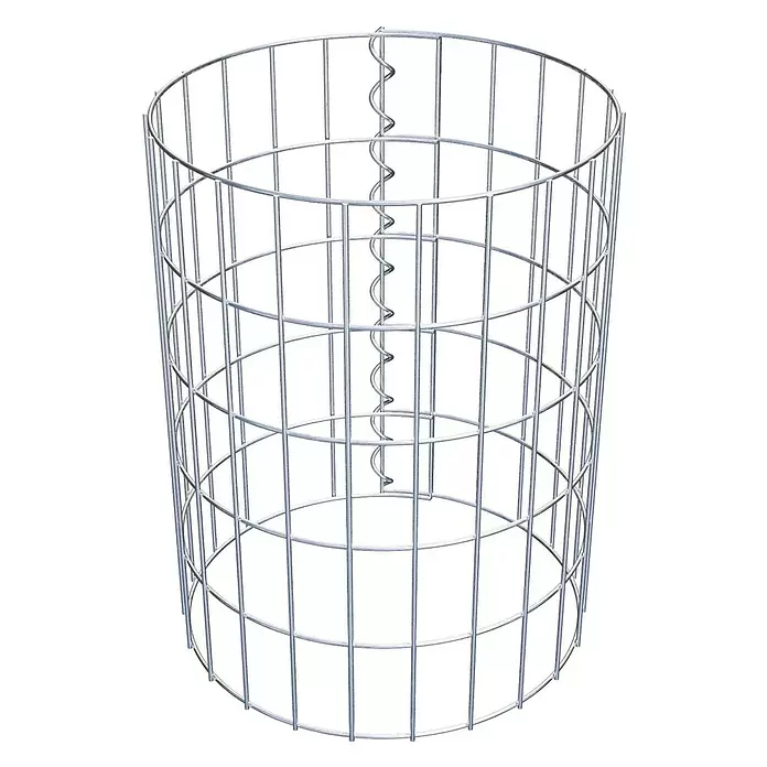 Gabiona Gabionensäule - Durchmesser: 37 cm, Höhe: 50 cm, Stahl, Maschenbreite: 50 mm, Maschenhöhe: 100 mm - Zylindrischer silberner Drahtgitter-Gabionenkorb mit Spiralverbindern.