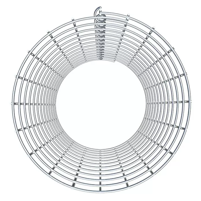 Gabiona Gabionensäule - Durchmesser: 32 cm, Höhe: 60 cm, Stahl, Maschenbreite: 50 mm, Maschenhöhe: 50 mm - Kreisförmiges silbernes Metallgitter mit Spiralehaken oben, das eine käfigartige Struktur bildet.