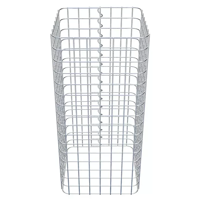 Gabiona Gabionensäule - 37 x 80 cm, Stahl, Maschenbreite: 50 mm, Maschenhöhe: 50 mm - Leerer, rechteckiger Gabionenkorb aus silbergrauem Drahtgeflecht, bereit zum Befüllen.