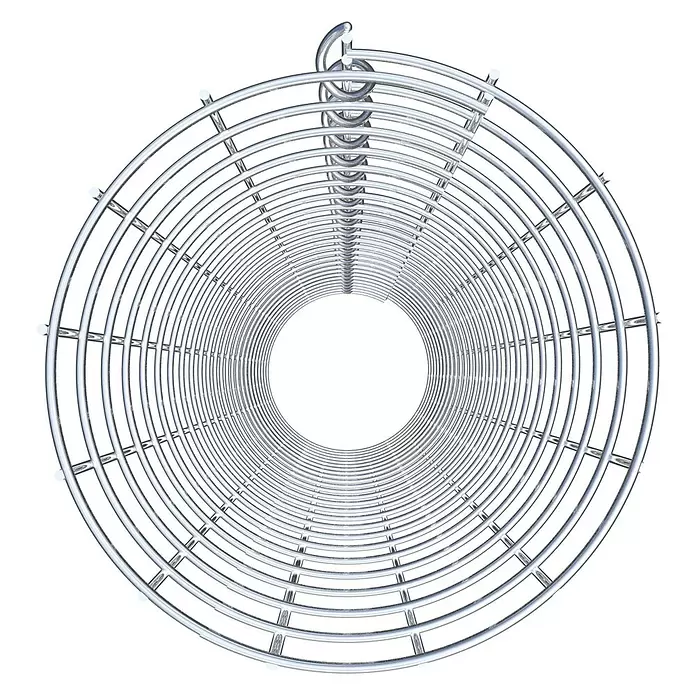 Gabiona Gabionensäule - Durchmesser: 22 cm, Höhe: 120 cm, Stahl, Maschenbreite: 50 mm, Maschenhöhe: 50 mm - Silberne, metallische Spirale in Rohrform, von vorne gesehen, wirkt wie ein Tunnel.