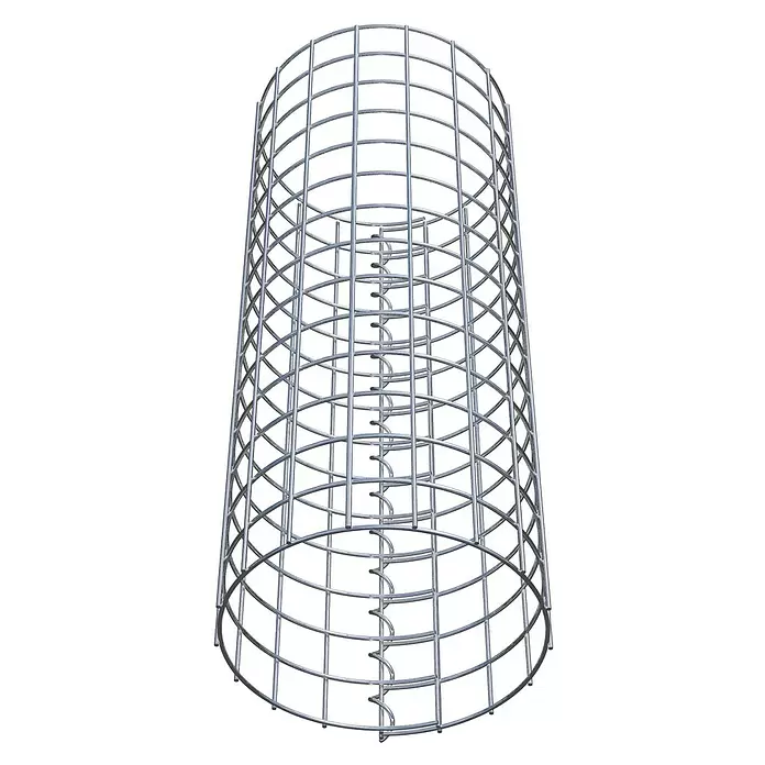 Gabiona Gabionensäule - Durchmesser: 27 cm, Höhe: 70 cm, Stahl, Maschenbreite: 50 mm, Maschenhöhe: 50 mm - Zylindrischer Drahtkäfig aus silbernem Metall mit spiralförmiger Innenstütze.