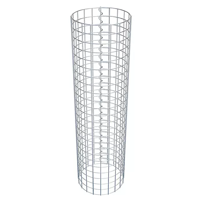 Gabiona Gabionensäule - Durchmesser: 32 cm, Höhe: 120 cm, Stahl, Maschenbreite: 50 mm, Maschenhöhe: 50 mm - Silberfarbener zylindrischer Drahtkäfig mit spiralförmiger Mittelstütze, ideal für Pflanzen.